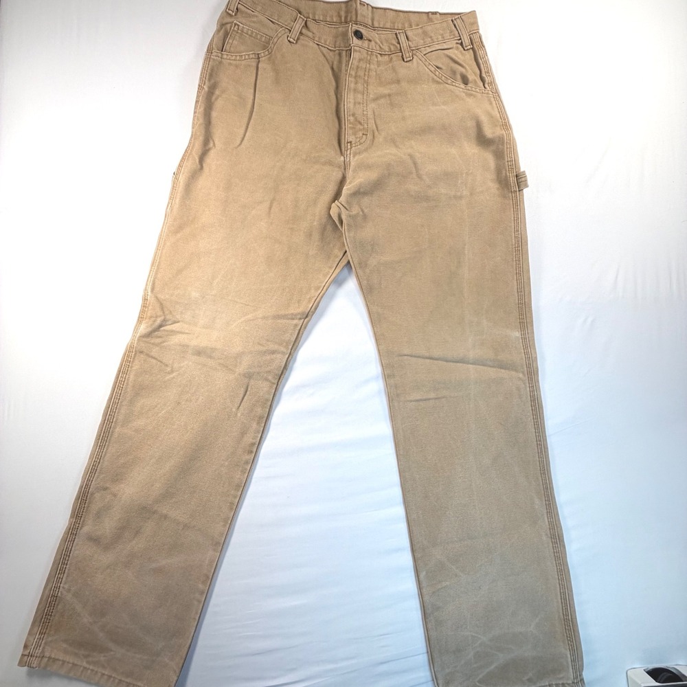 Dickies Carpenter Pants Mens 33x32 Tan Duck Canvas Workwear Utility Casual